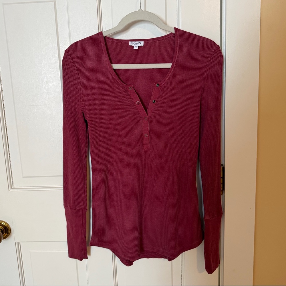 Splendid Thermal Henley Top in Burgundy